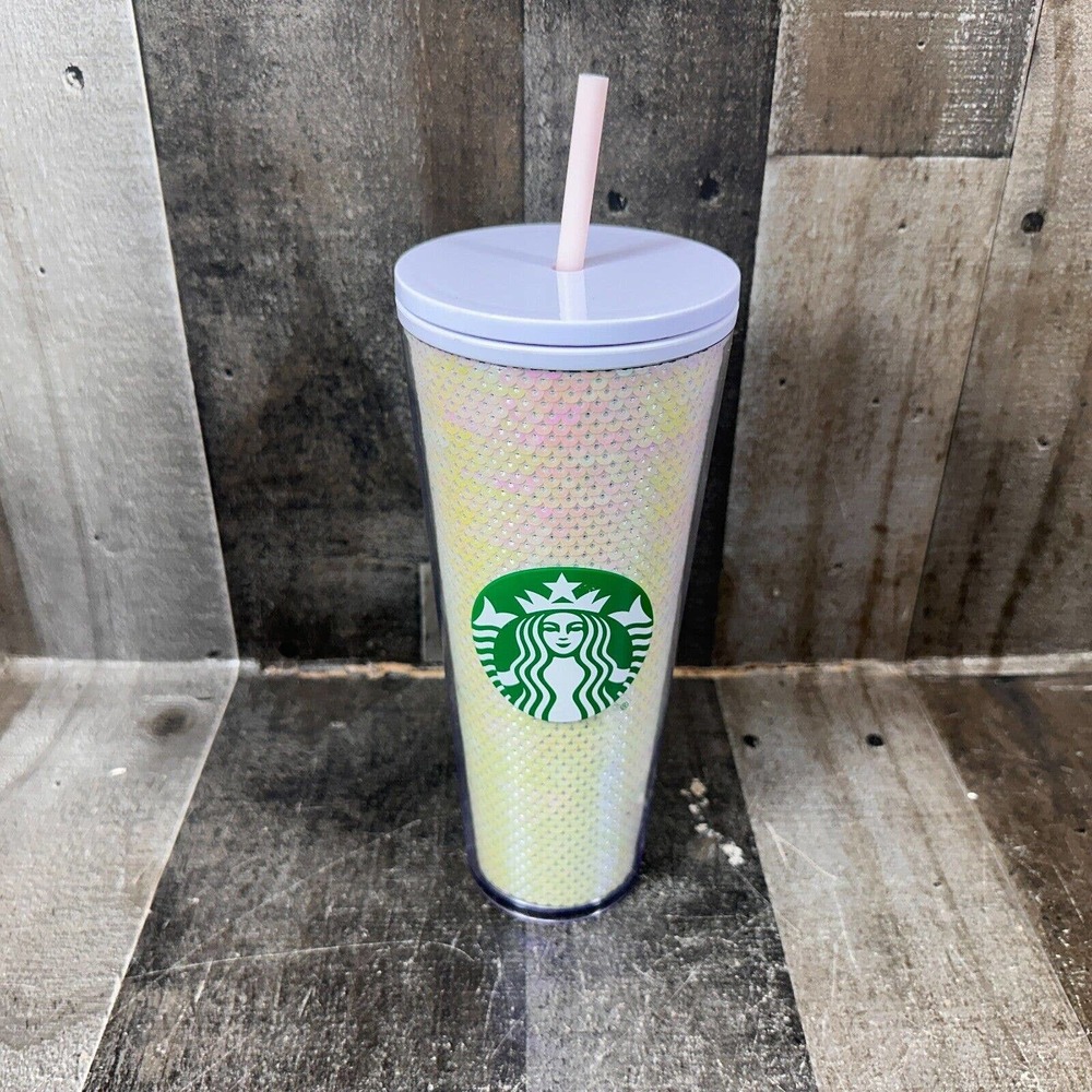 Starbucks Tumbler White/Pink Iridescent Sequin Holiday 2020 Venti 24 Oz